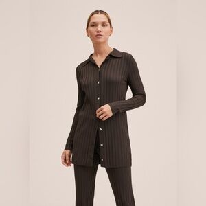 MANGO Brown Button Ribbed Cardigan Co-ord Top